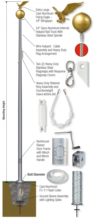 100' Internal Winch Aluminum Flagpole - Image 3