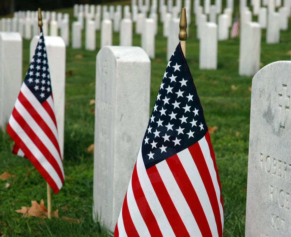 U.S. Cemetery Flag – 12" x 18" with Wood Staff & Gold Spear | Made in USA - Image 2