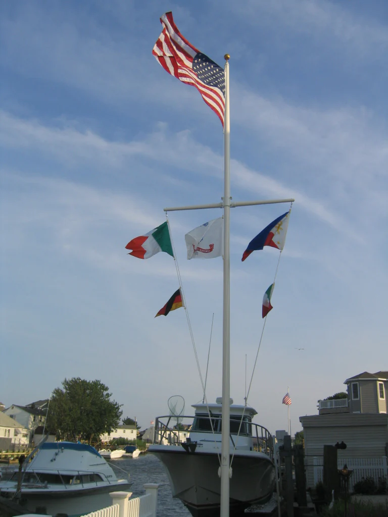 Flagmore™ Fiberglass Flagpole with Yardarm & Hinge Base - 20 Year Warranty | Made in USA