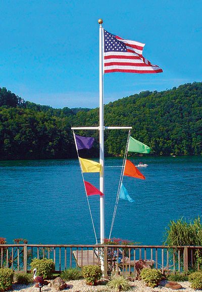 Aluminum Flagpole with Yardarm - 30' (Exposed) - 8' Yardarm - Powder Coat White - External Halyard - 1 Piece - .188" Wall - 6" Butt Diameter - 3.5" Top Diameter - 200 lbs -