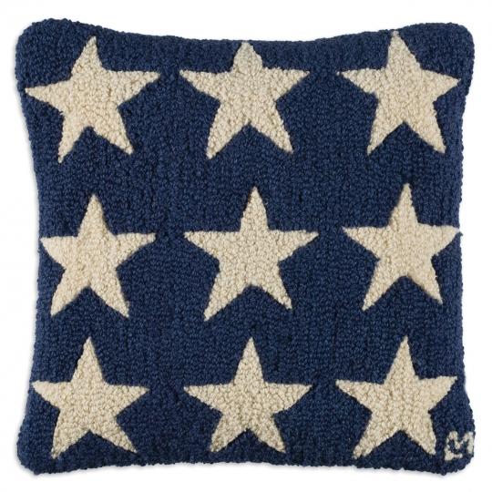 Blue Stars 18" Hooked Wool Pillow