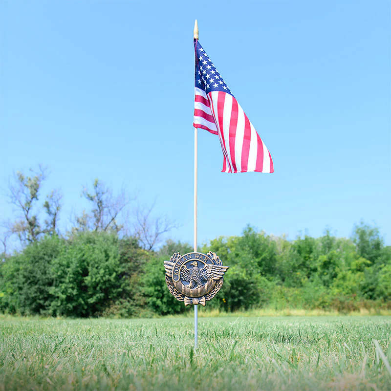 Korean War Veteran Grave Marker & Flag Holder with Aluminum Ground Spike | Made in USA - Image 2