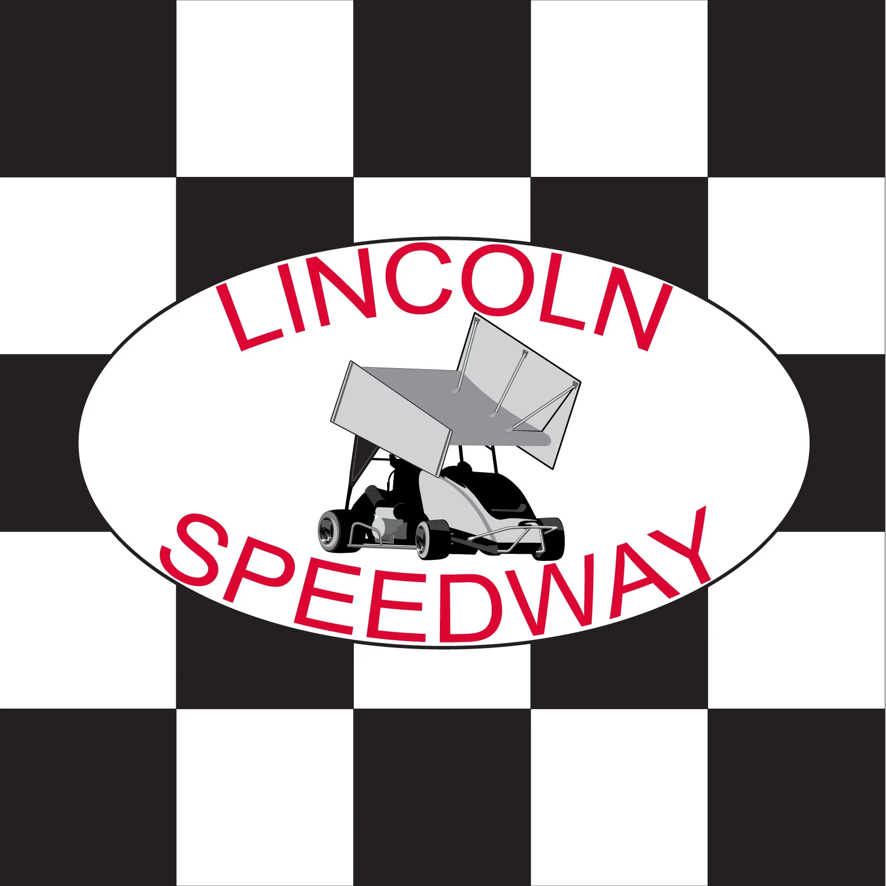 Lincoln Speedway Printed Checkered Flag - 24"x24" - Nylon - Single Reverse - Stapled to 32"x5/8" Dowel