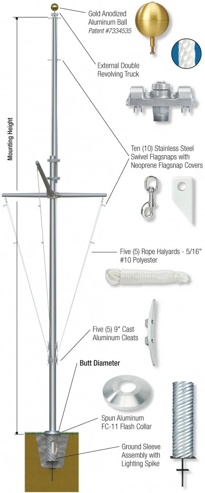Nautical Aluminum Flagpole w/ Yardarm & Gaff - Image 4