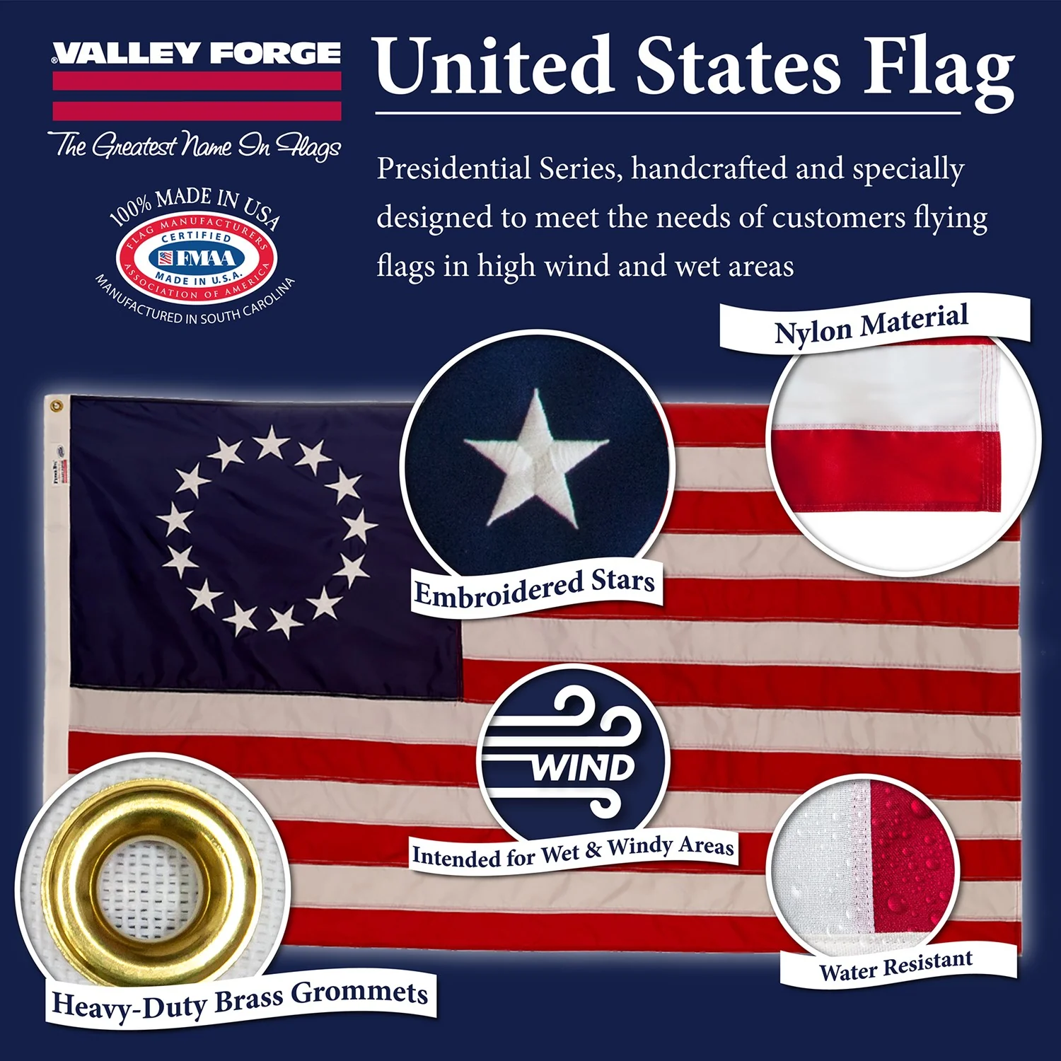 Betsy Ross Outdoor Nylon Flag | Made in USA | Low-Medium Wind Flag - Image 3