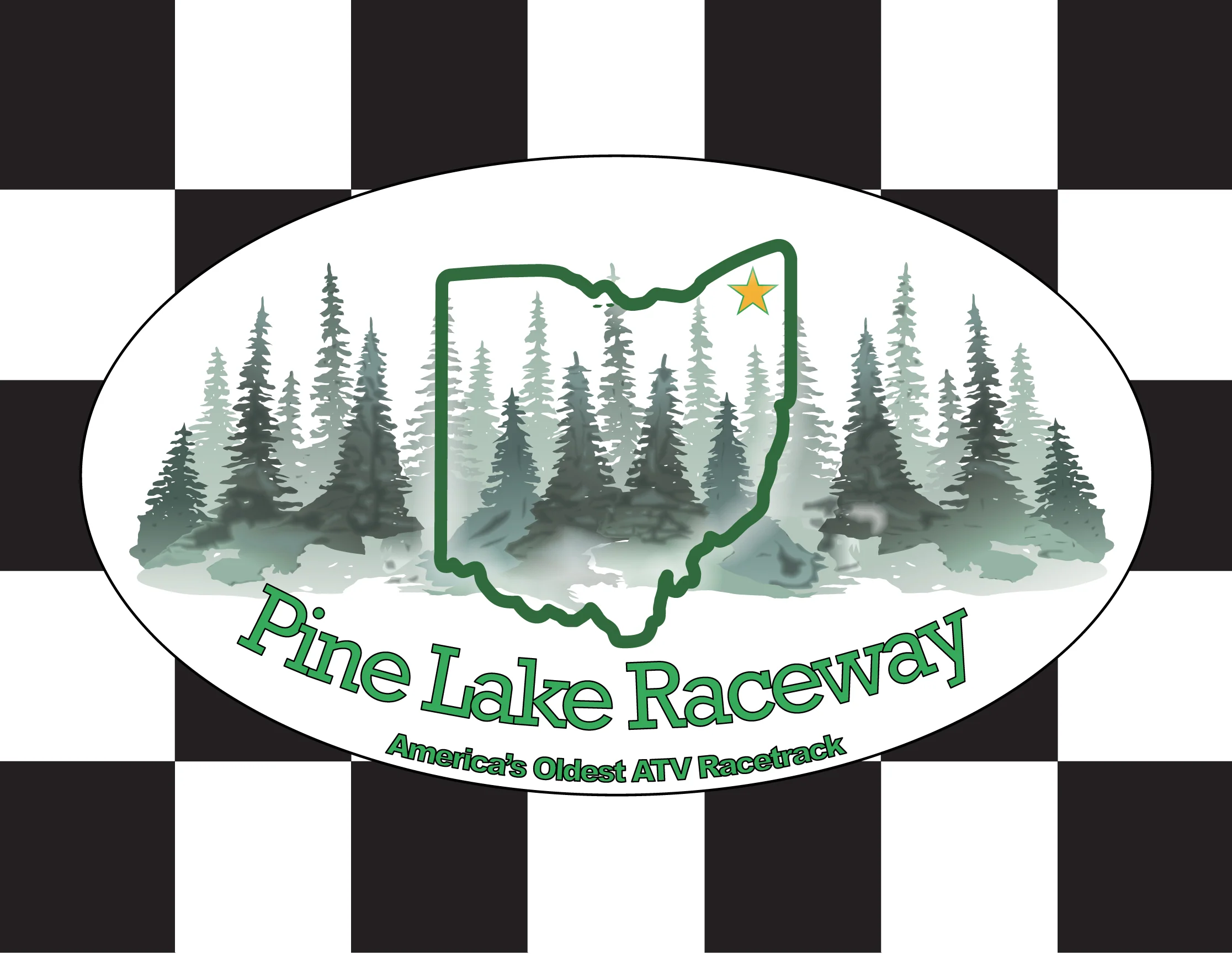Pine Lake Raceway Checkered Race Flag - 24"x30" - Nylon - Single Reverse - Stapled to 32"x5/8" Dowel