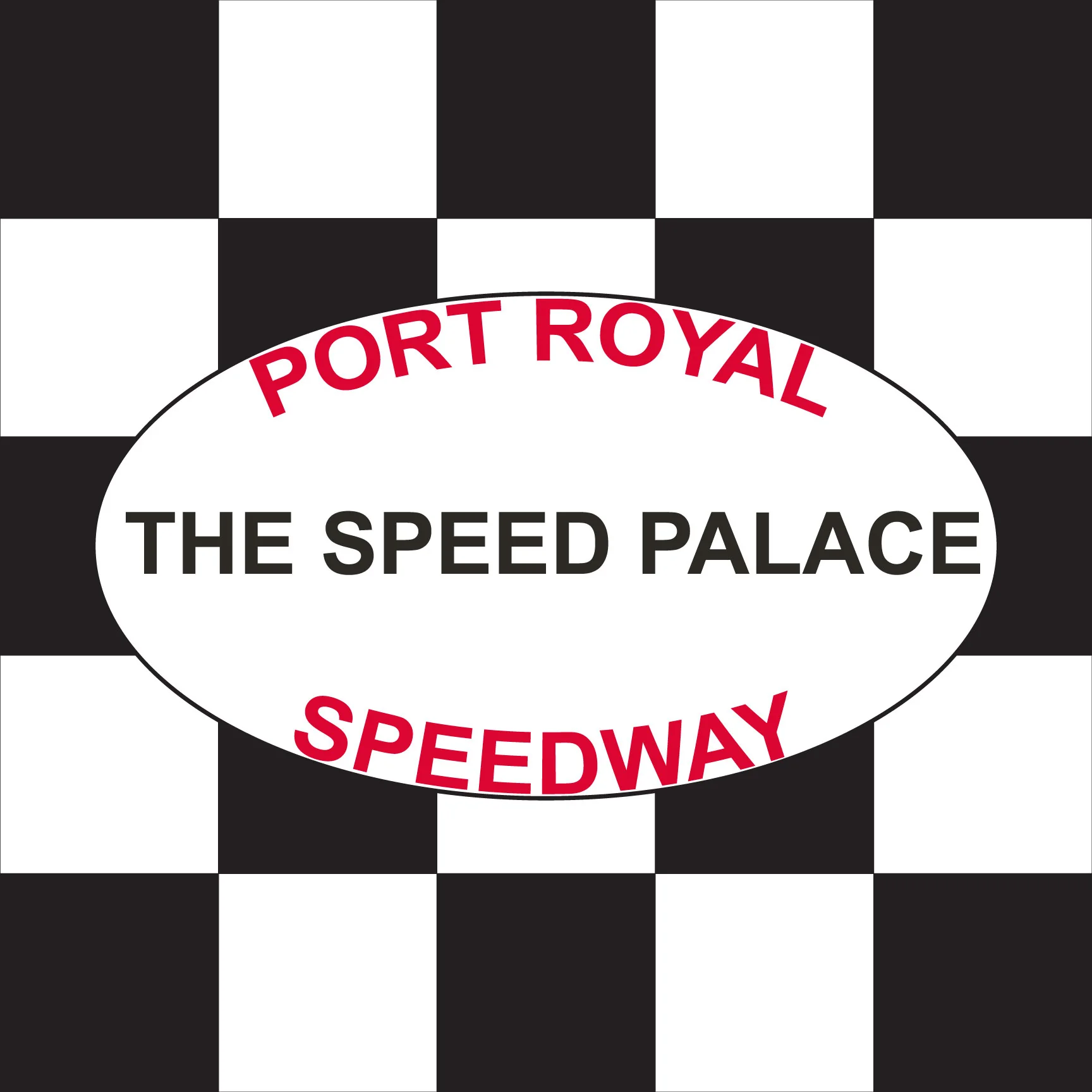 Port Royal Speedway Speed Palace Printed Checkered Flag - 24"x24" - Nylon - Single Reverse - Stapled to 32"x5/8" Dowel