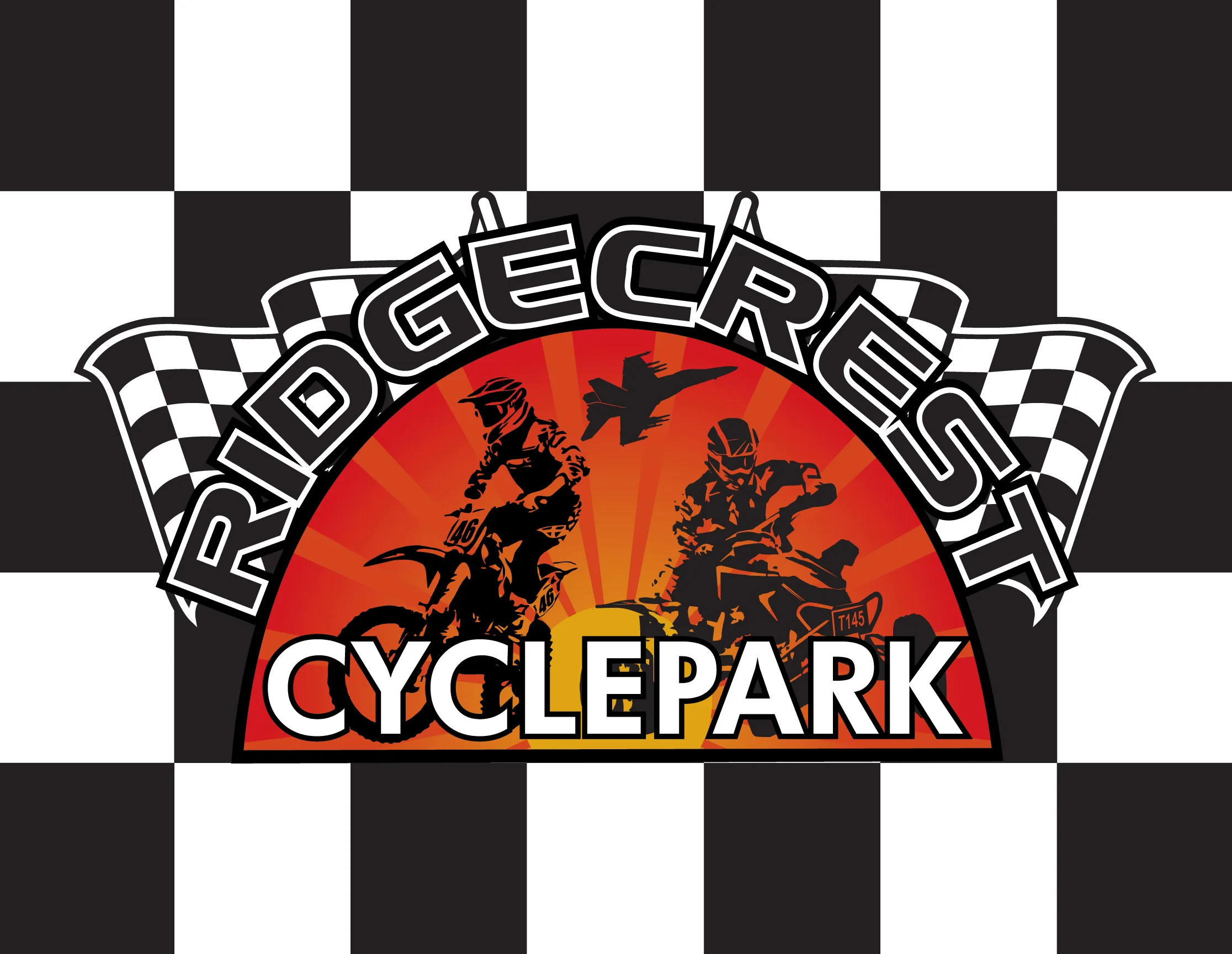 Ridgecrest Cyclepark Printed Checkered Flag - 24"x30" - Nylon - Single Reverse - Stapled to 32"x5/8" Dowel