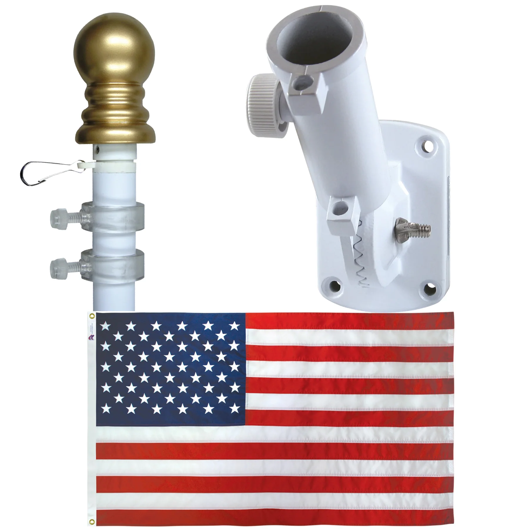 Non Tangle Flagpole Kit w/ Flag, Adjustable Bracket & Aluminum Pole - Image 3