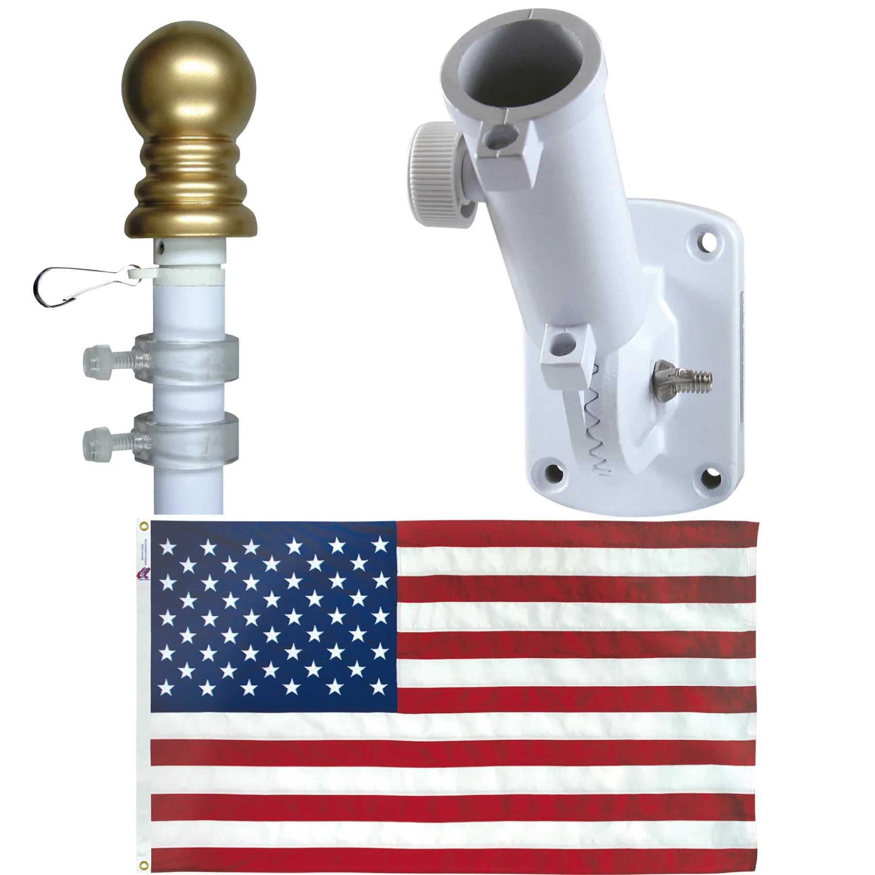 Non Tangle Flagpole Kit w/ Flag, Adjustable Bracket & Aluminum Pole - Image 4