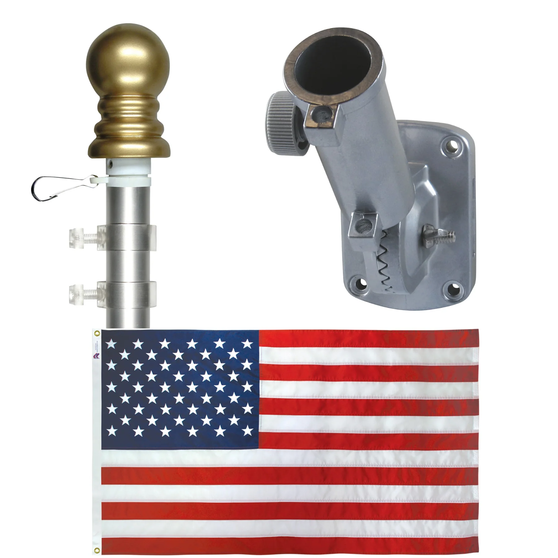 Non Tangle Flagpole Kit w/ Flag, Adjustable Bracket & Aluminum Pole - Image 6