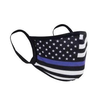 Thin Blue Line Flag Reusable 3-Layer Polyester Face Mask