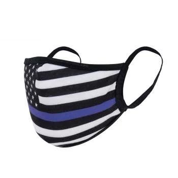 Thin Blue Line Flag Reusable 3-Layer Polyester Face Mask - Image 2