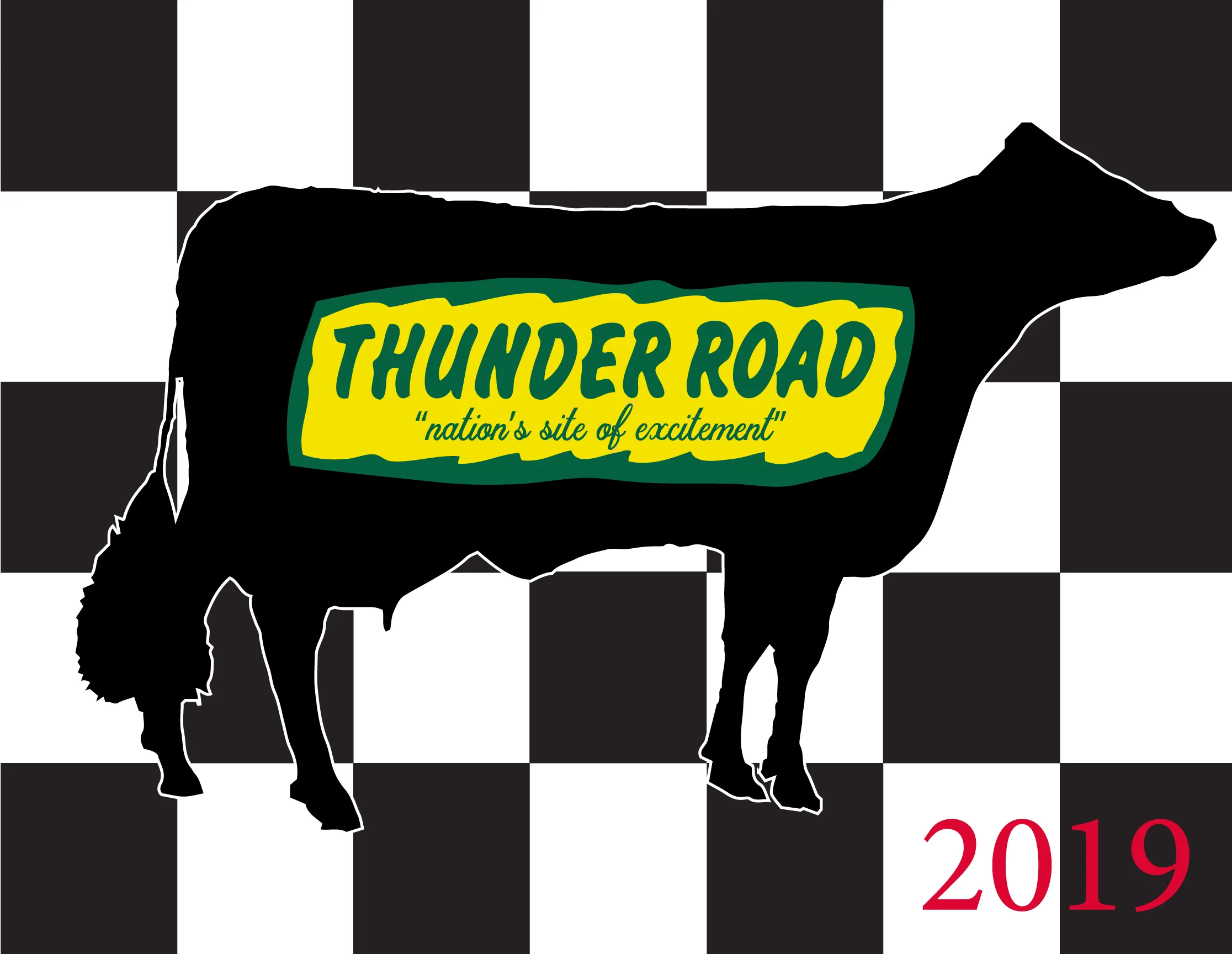 Thunder Road Milk Bowl 2019 Printed Custom Checkered Flag - 24"x30" - Nylon - Stapled to 32"x5/8" Dowel