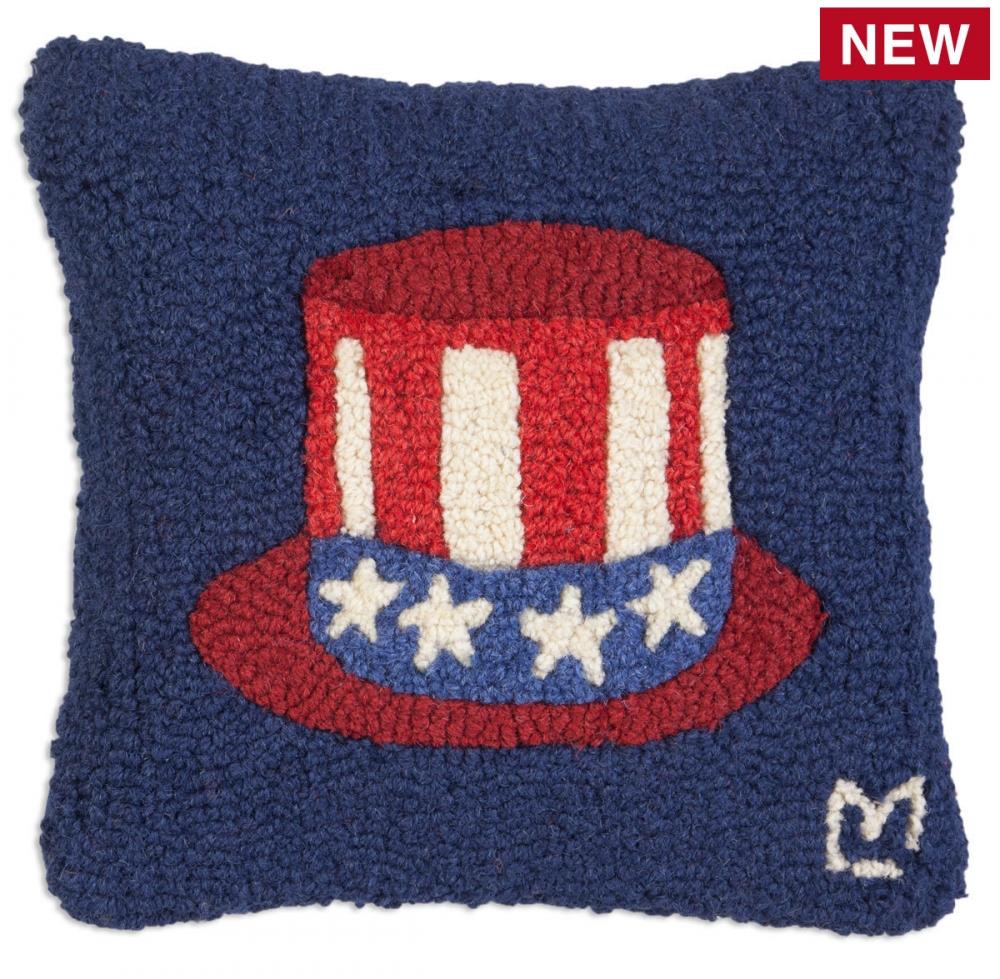 Uncle Sam's Hat 14" Hooked Wool Pillow