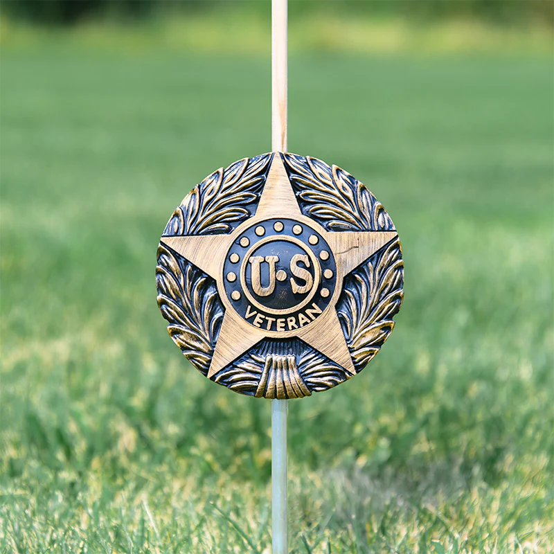U.S. Veteran Grave Marker & Flag Holder with Aluminum Ground Spike - Made in USA - Image 3