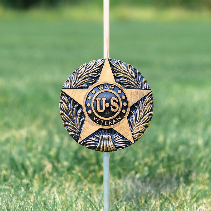 US War Veteran Grave Marker & Flag Holder with Aluminum Ground Spike | Made in USA - Image 2