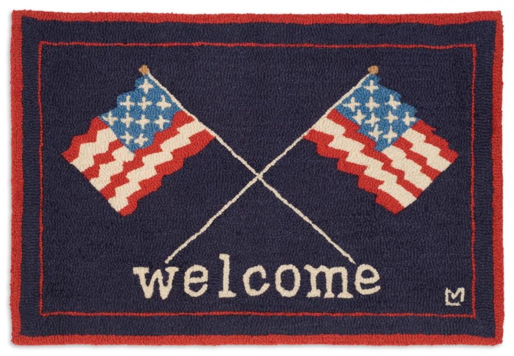 Welcome Flags 2'x3' Hooked Wool Rug