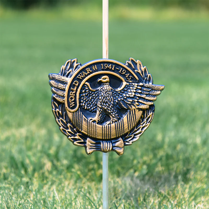 WWII Veteran Grave Marker & Flag Holder with Aluminum Ground Spike | Made in USA - Image 2