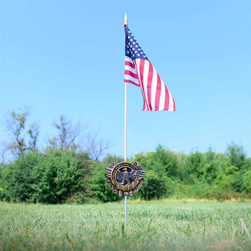 WWII Veteran Grave Marker & Flag Holder with Aluminum Ground Spike | Made in USA - Image 3